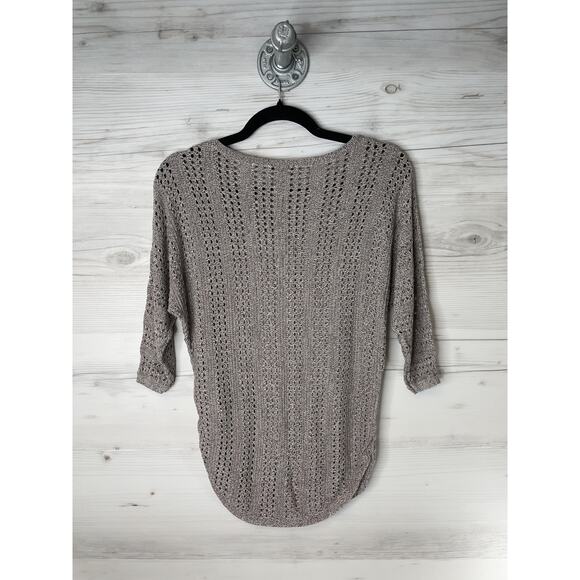 Express Sweater Womens Medium Taupe Open Knit 3/4 Sleeve High Low Hem Rayon - Picture 8 of 8